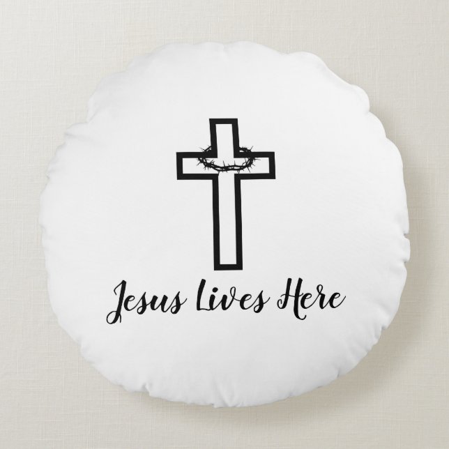 Thorn Kor Jesus bor här Théron Rund Kudde (Framsidan)