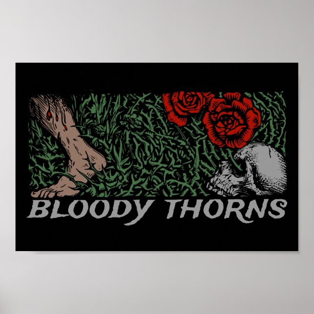 Thorns Skull Ro Feet Medieval Färgad Blommigt Poster (Framsidan)