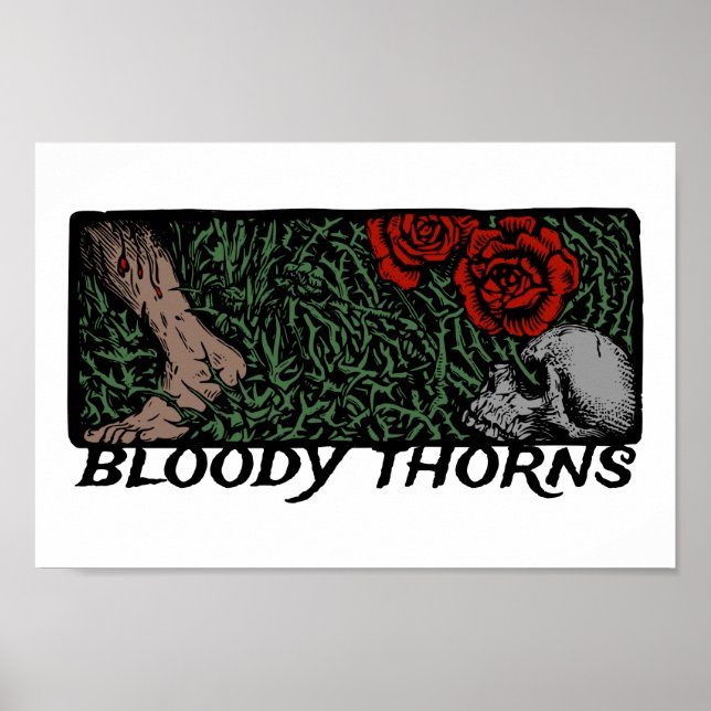 Thorns Skull Ro Feet Medieval Färgad Blommigt Poster (Framsidan)