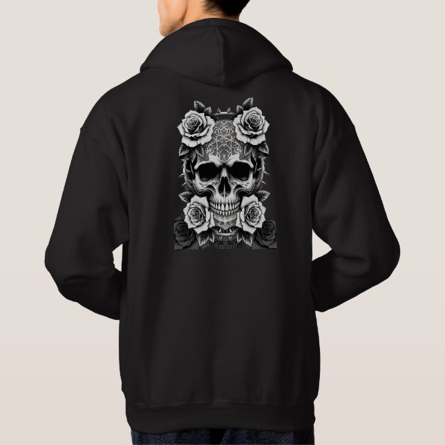Thorny Embrace Skull – Gothic Lace & Roses Liner Hoodie (Baksida)