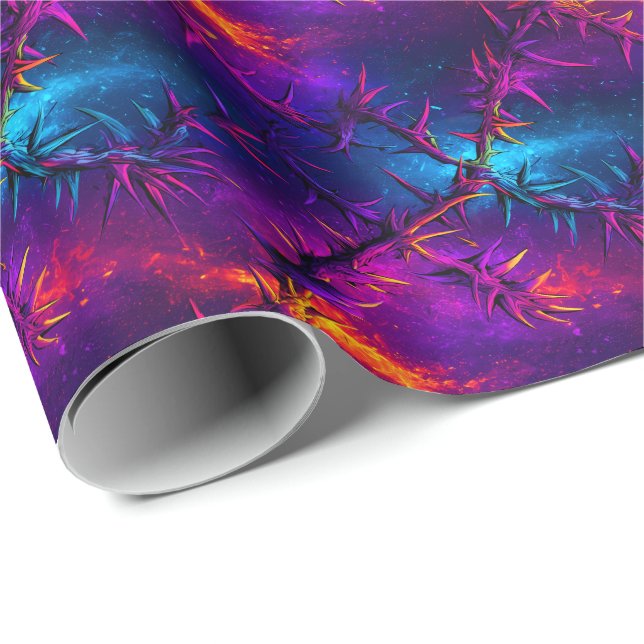Thorny Neon Vines - Cosmic Bramble Mönster Presentpapper (Rullad Hörn)