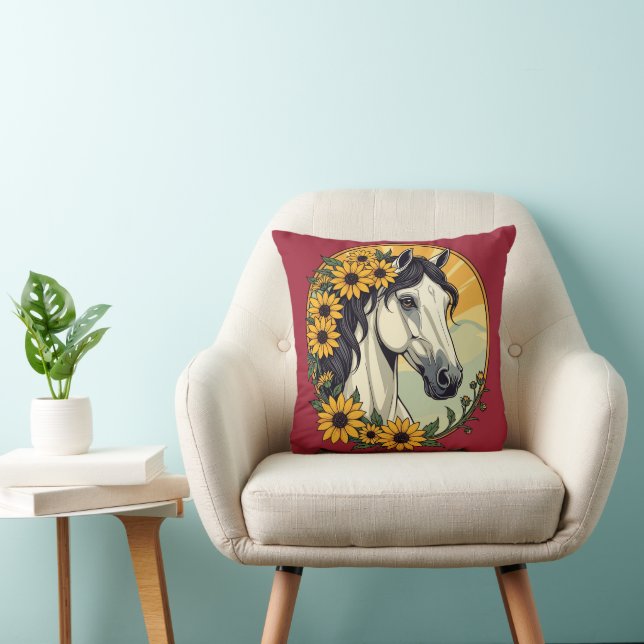 Thoroughborn Horse and Black Eyed Susan Flowers Kudde (Stol)