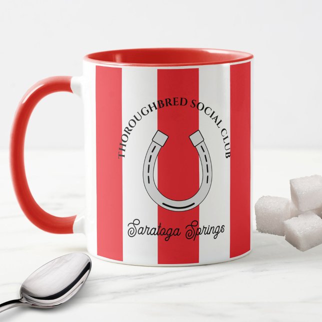 Thoroughborn Social Klubb Red Rand Horseshoe Mugg (Thoroughbred Horse Racing Social Club Custom Mug in Red)