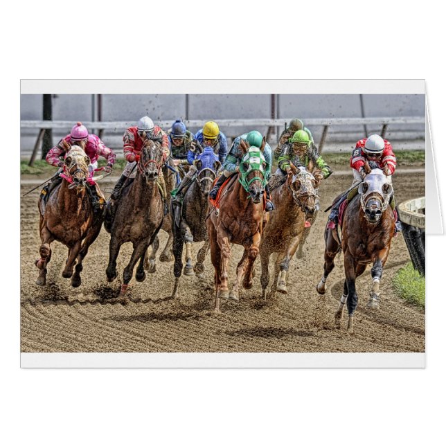 Thoroughbreds som sist rundar vänd hälsningskort (Framsidan Horizontal)