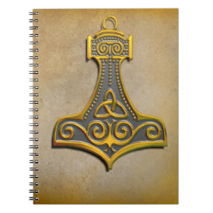 Thors Hammer i Guld Anteckningsbok Med Spiral