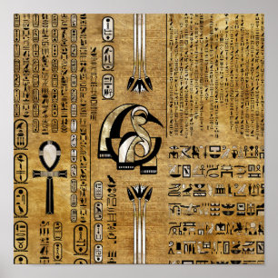 Thoth - Djhuty Egyptian God- Guld och Pearl Poster