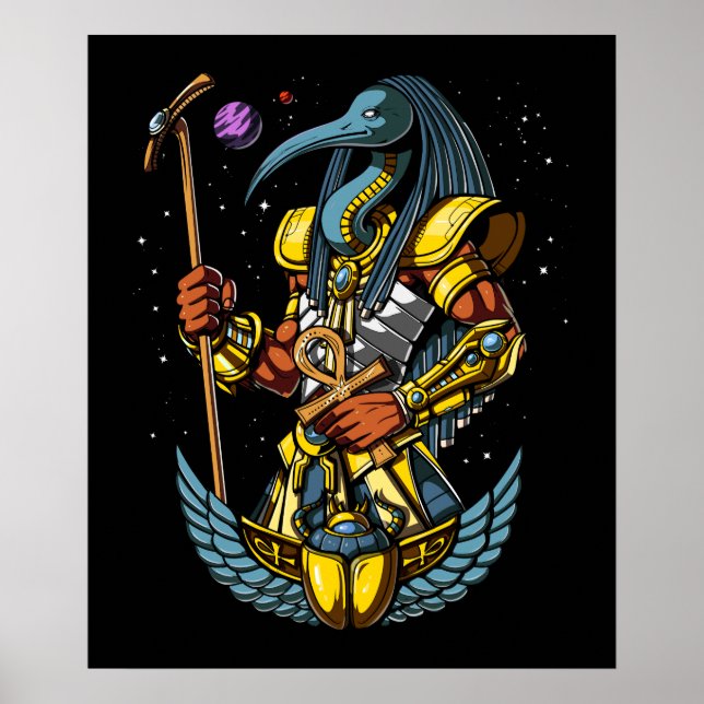 Thoth Egyptian Gud Ankh Scarab Ancient Symbol Poster (Framsidan)