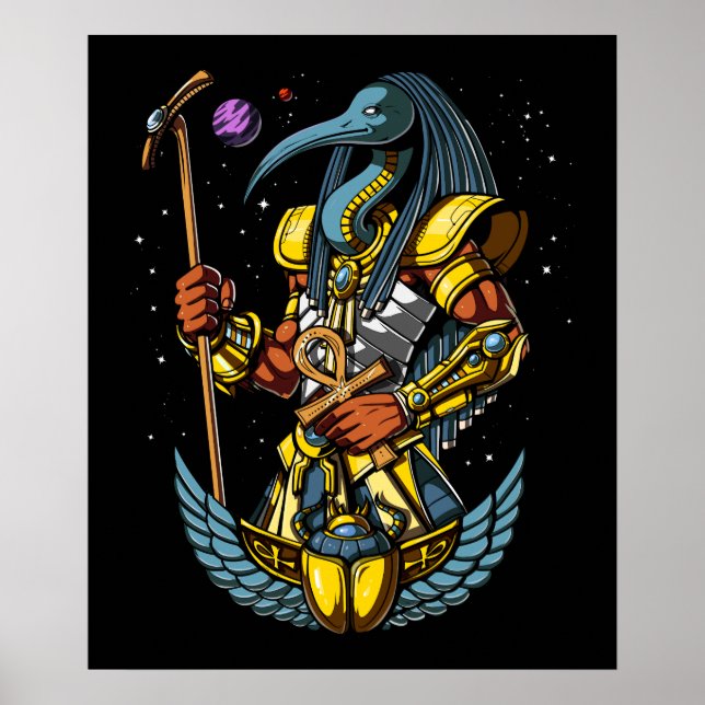 Thoth Egyptian Gud Ankh Scarab Ancient Symbol Poster (Framsidan)