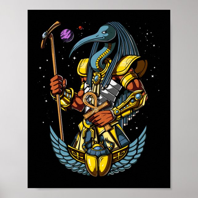 Thoth Egyptian Gud Ankh Scarab Ancient Symbol Poster (Framsidan)