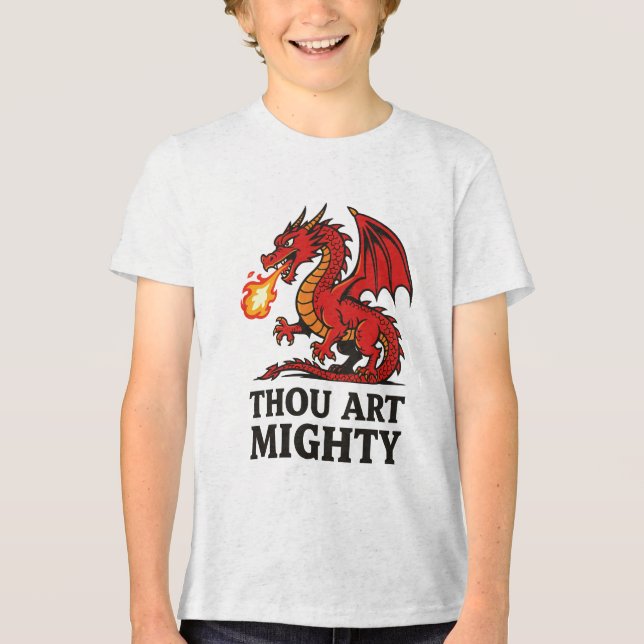 Thou Art Mighty Red Dragon With Fire Breath T Shirt (Framsida)