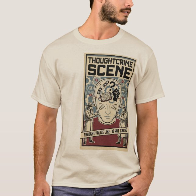 Thoughtcrime Scene Dystopian Surrealist Warning T Shirt (Framsida)