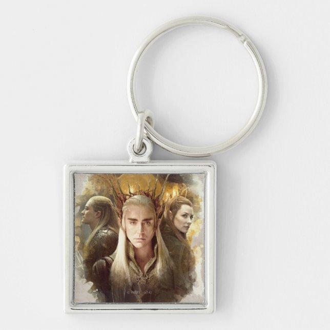 Thranduil, LEGOLAS GREENLEAF™ och TAURIEL™ Graphic Fyrkantig Silverfärgad Nyckelring (Framsidan)