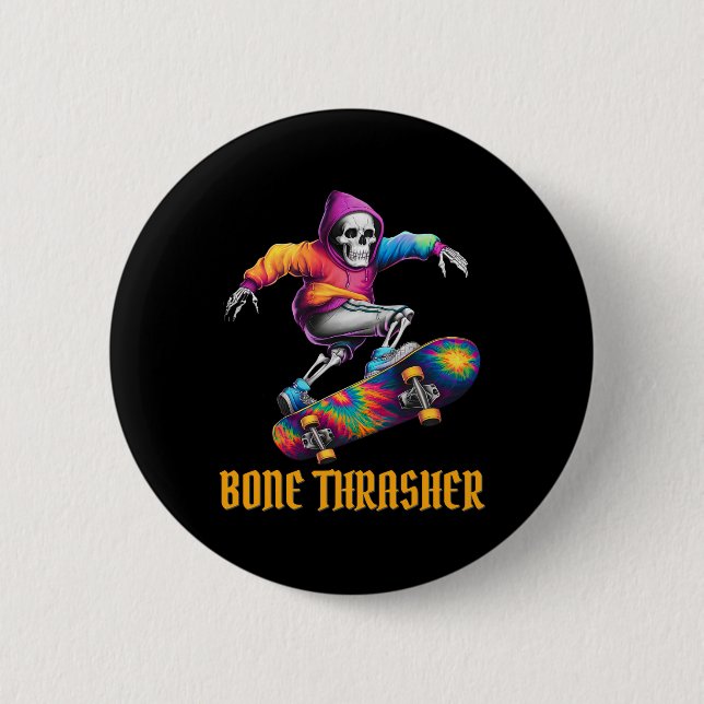 Thrasher Skeleton Halloween Costume Knapp (Framsida)