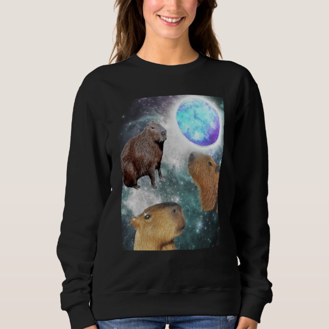 Three 3 Moon Capybaras Space Rodent Animal Parody  T Shirt (Framsida)
