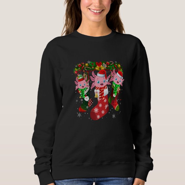 Three Axolotl In Socks Christmas Santa Hat T Shirt (Framsida)