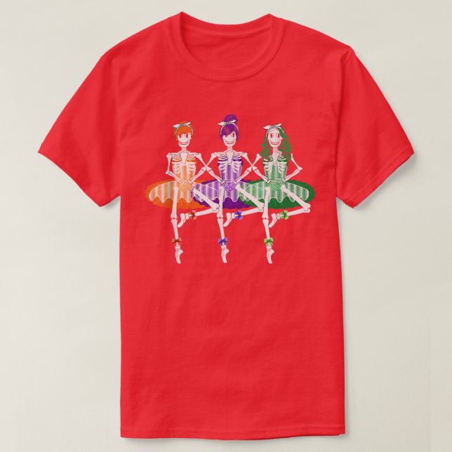 Three Ballet Skeleton Dancer Funny Halloween Costu T Shirt (Design framsida)