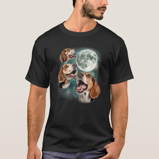 Three Beagle Moon  3 Howling Beagles Funny Dog Can T Shirt (Framsida)