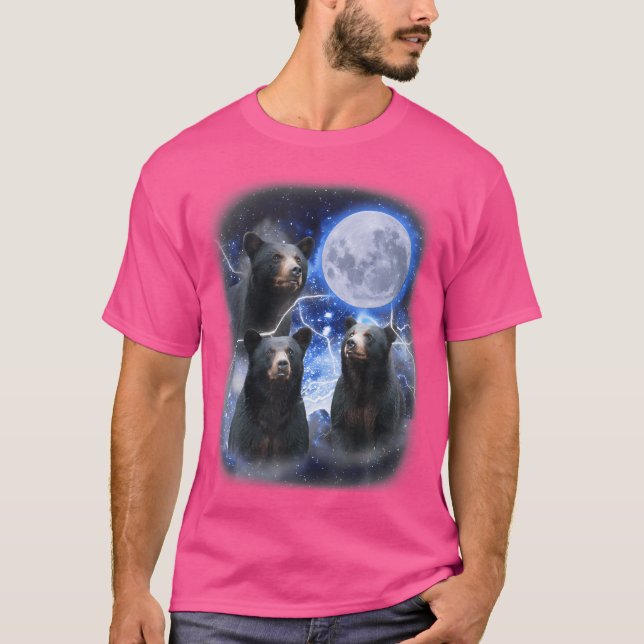 Three Black Bear Moon 3 Wild Bears Gazing At The M T Shirt (Framsida)