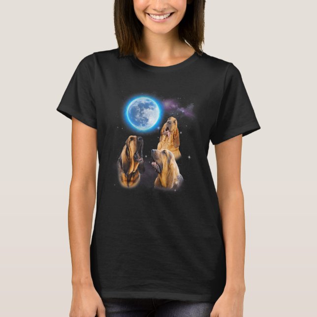 Three Bloodhound Howling At Moon   Dog  Costume T Shirt (Framsida)