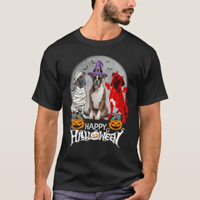 Three Boxer Dog Brindle Boxer Mummy Witch Demon Ha T Shirt (Framsida)
