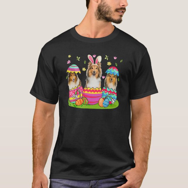 Three Bunny Shetland Sheepdog Inside Easter Egg Ha T Shirt (Framsida)