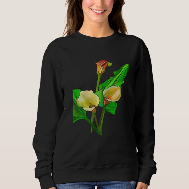 Three Calla Lilies Black Outline T Shirt (Framsida)