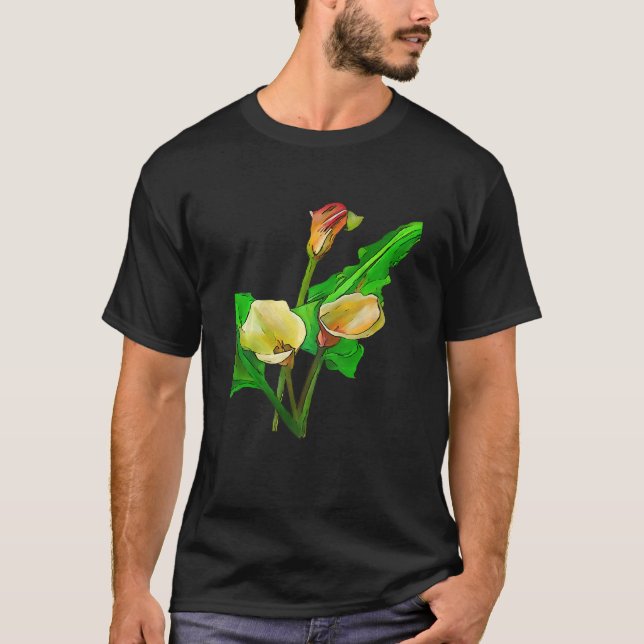Three Calla Lilies Black Outline T Shirt (Framsida)