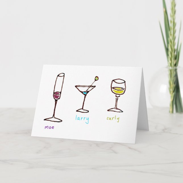 Three Cartoon Drinks Stooges Folded Greeting Card Kort (Framsida)