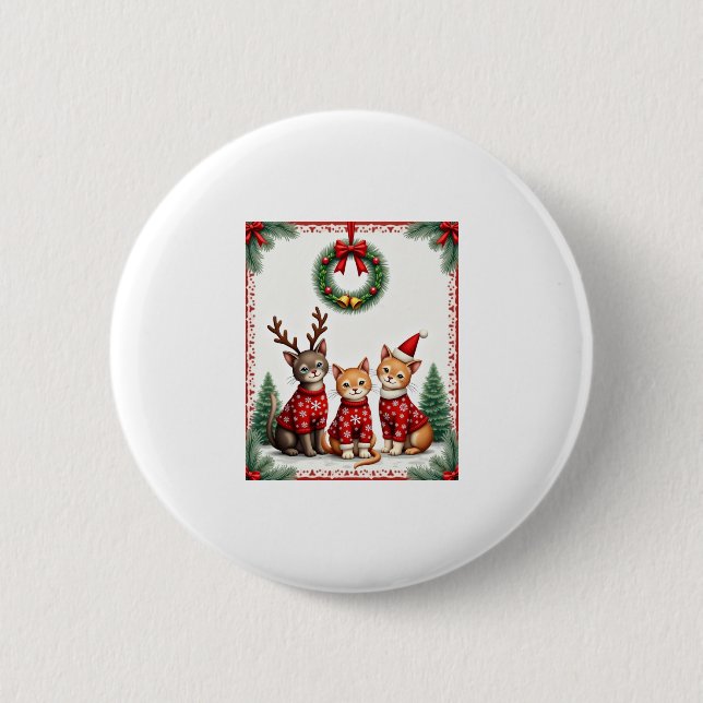 Three Cat Funny Christmas Cat Ugly Xmas Sweater Me Knapp (Framsida)