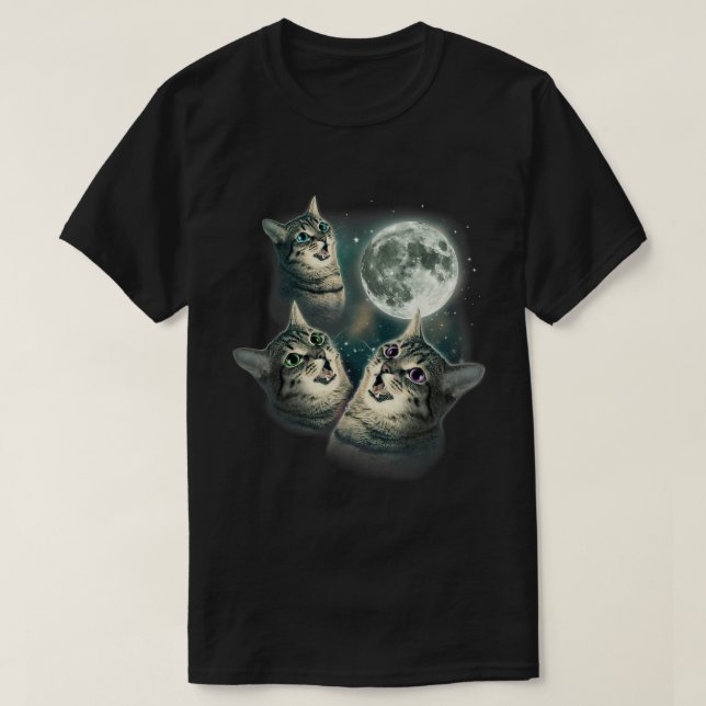 Three Cat Moon Meme Galaxy Kitten Art T Shirt (Design framsida)