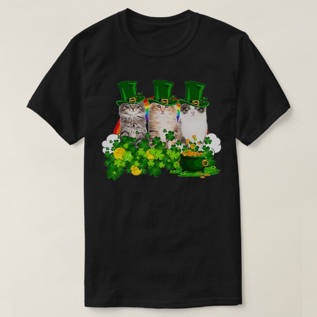 Three Cat Shamrock St Patricks Day Meowy Irish Gif T Shirt (Design framsida)