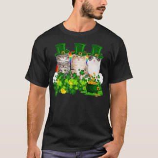Three Cat Shamrock St Patricks Day Meowy Irish Gif T Shirt
