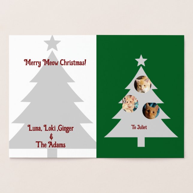 Three Cats Photos, Personalized Christmas  Folierat Kort (Insida)