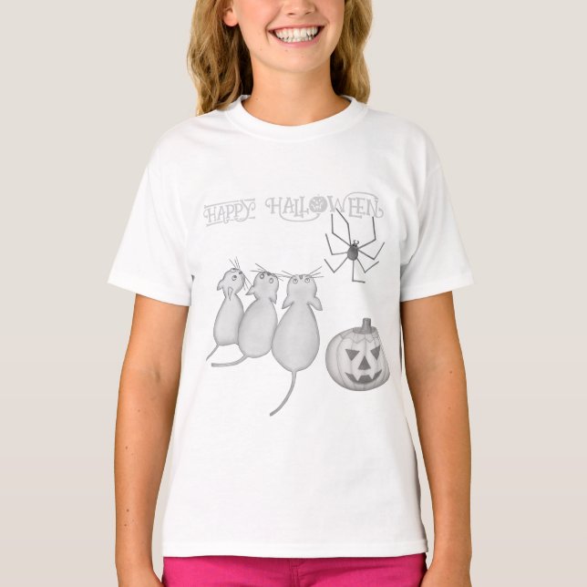 Three Cats, Pumpkin, and Spider Halloween T Shirt (Framsida)