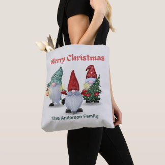 Three Christmas Gnomes Holiday Art Tygkasse