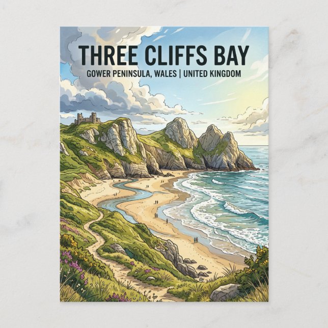 Three Cliffs Bay Storbritannien Vykort (Framsida)
