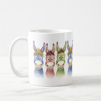 Three Colorful Cartoon Donkeys in Watercolor Style Kaffemugg
