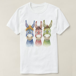 Three Colorful Cartoon Donkeys in Watercolor Style T Shirt