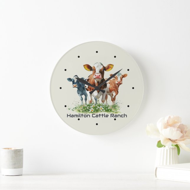 Three Cows Humorous Personalized  Stor Klocka (Hem)