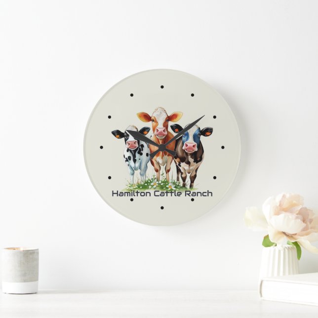 Three Cows Humorous Personalized  Stor Klocka (Hem)