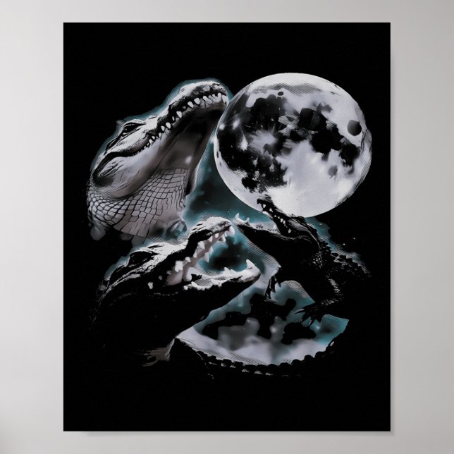 Three Crocodiles Moon Funny 3 Alligator Dead Moon  Poster (Framsidan)