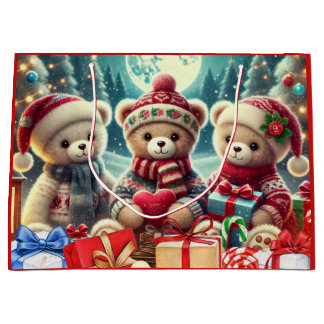 Three Cute Teddy Bears Merry Christmas