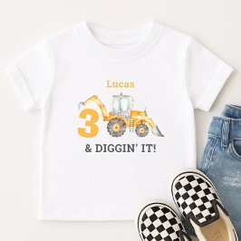 Three & Diggin 'It Construction 3-års födelsedagsn T Shirt
