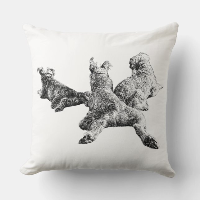 Three Dogs Pillow – Resting Trio in Ink Linework Kudde (Framsida)
