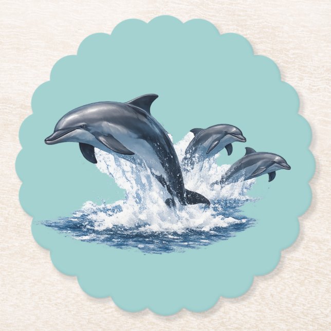Three Dolphins Jumping, Ocean Life Hat Design Underlägg Papper (Framsida)