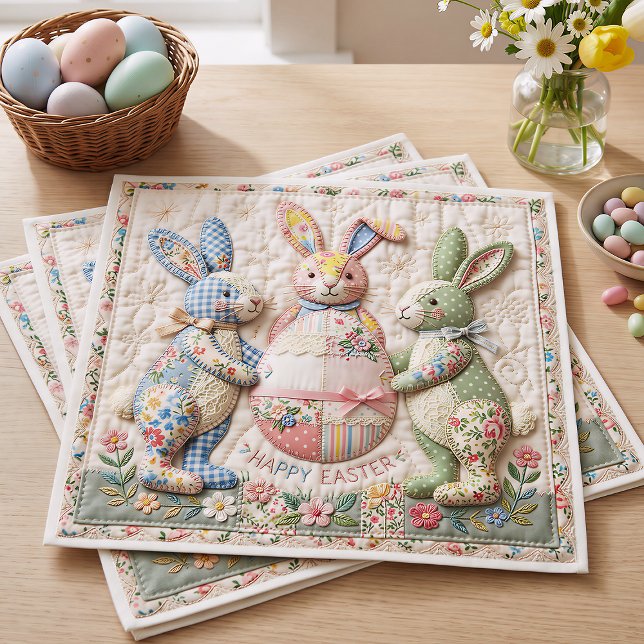 Three Easter Bunny Quilted Look Pappersservett (Skapare uppladdad)