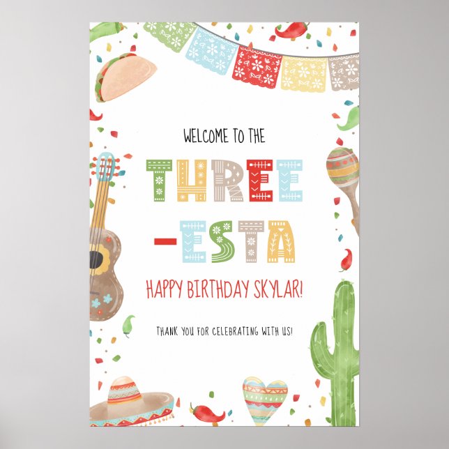 Three-esta 3-års födelsedagsfirande välkomstskylt poster (Framsidan)