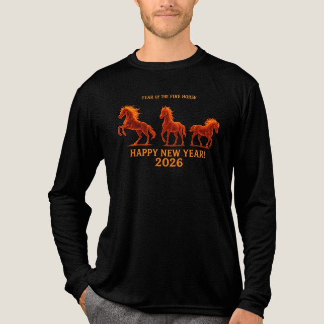 Three Fire Horses Fiery Stallion Zodiac Design T Shirt (Framsida)