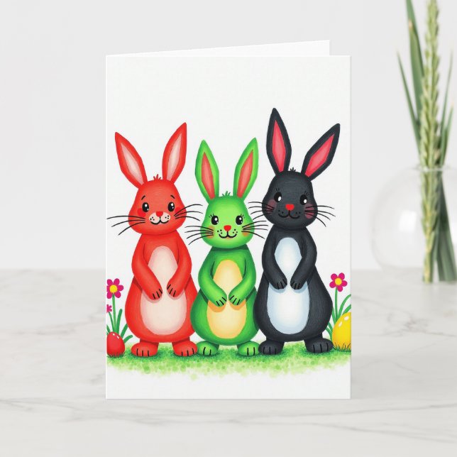 Three Friends Rabbit Pattern Card Kort (Framsida)