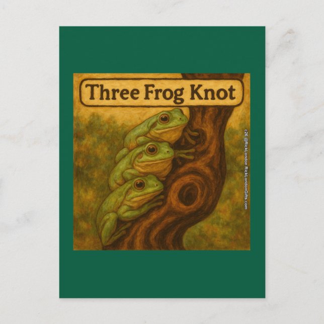Three Frog Knot – Whimsical Amphibian Wordplay Art Vykort (Framsida)